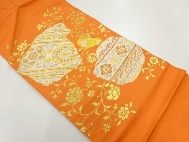 アンティーク　草花模様織出し名古屋帯（材料）